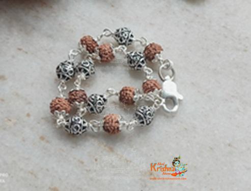 Silver Om Carved Rudraksha Bracelet
