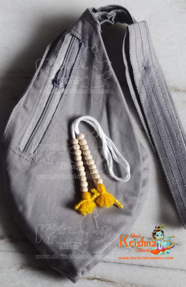 Gray Colour Khadi Cotton Japa Bead Mala Bag