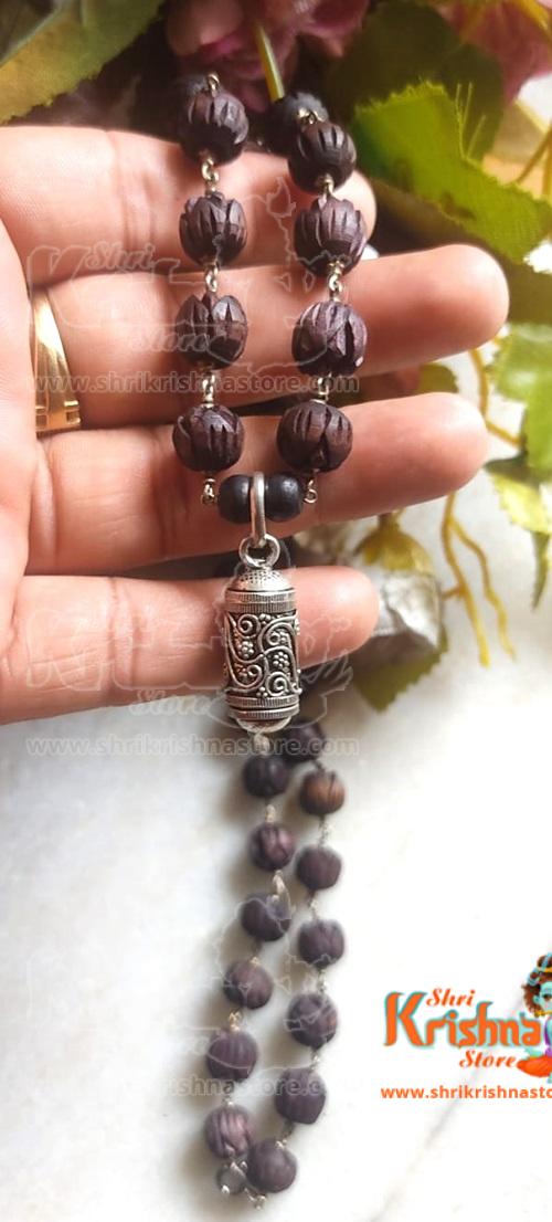 Lotus Beads With Beautiful Design Silver Kavach Mala