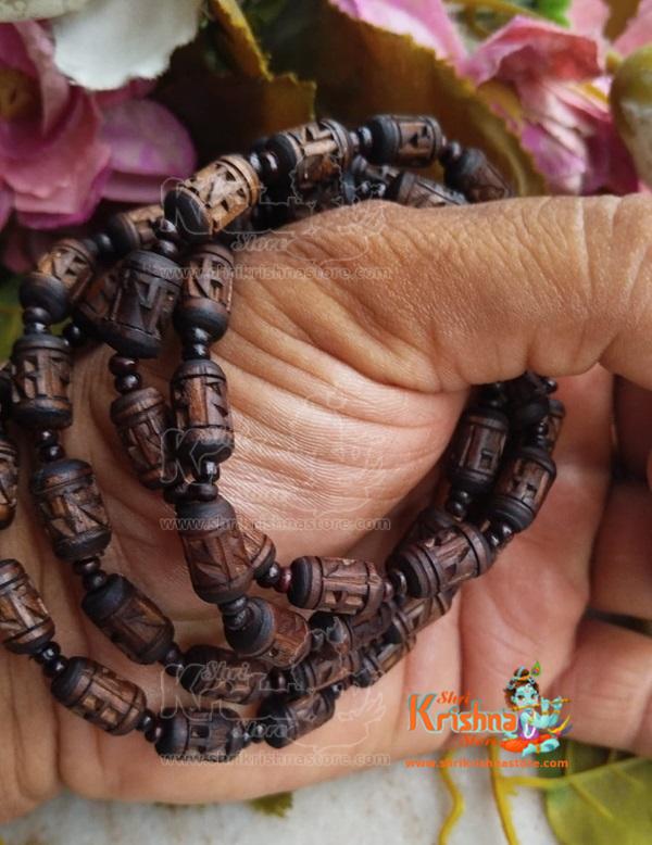 Ram Ram Carved Tulsi Beads Mala Two Round