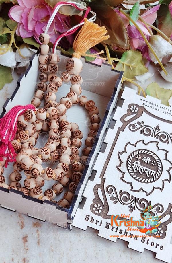108 +1 Ram Carving Tulsi Mala with Ram Carved Counter Mala and Tulsi Mala Box