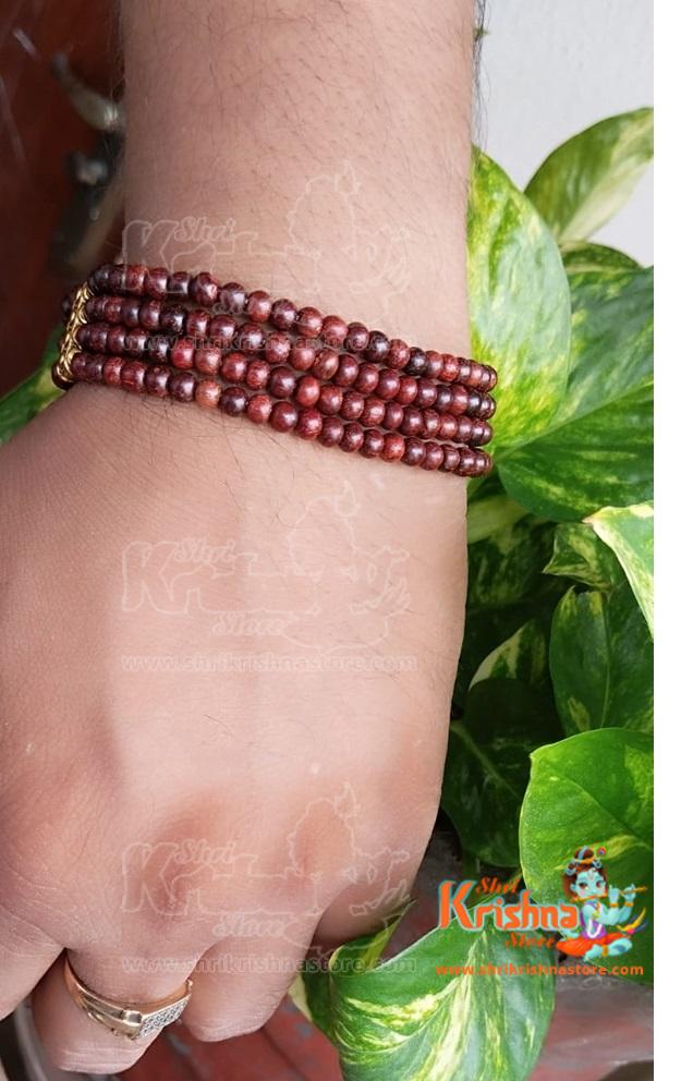 Four Layer Round Beads Pure Rakt Chandan / Sandal Wood Bracelet