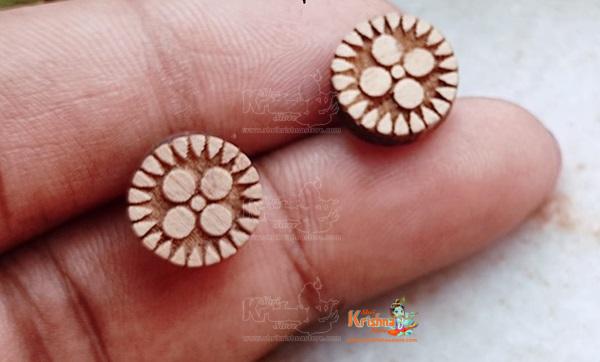 Beautiful Designed Flower Carved Circle Shaped Tulsi Studs