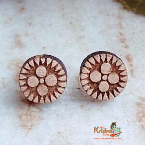 Beautiful Designed Flower Carved Circle Shaped Tulsi Studs
