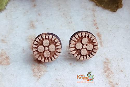 Beautiful Designed Flower Carved Circle Shaped Tulsi Studs