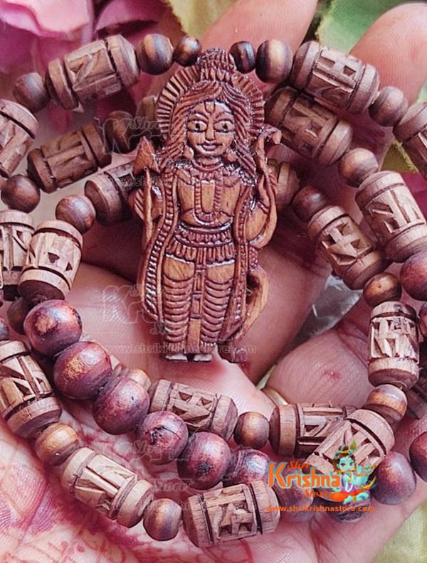 Dhanush Dhari Mere Prabhu Shri Ram Tulsi Locket With Ram Carved Mala