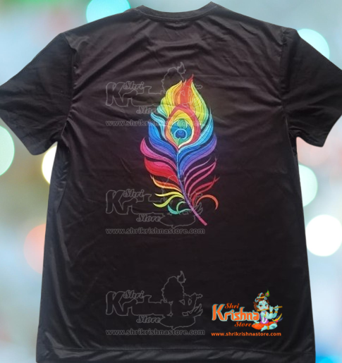 Lord Krishna Morpankh Oversize Printed Black Tshirt