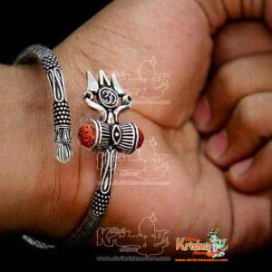 Rudraksha Shiv Om Trishul Damroo Kada for men, Lord Shiva Bahubali Cuff Bracelet for men