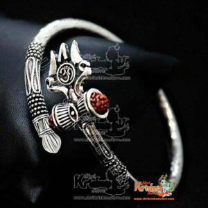 Rudraksha Shiv Om Trishul Damroo Kada for men, Lord Shiva Bahubali Cuff Bracelet for men