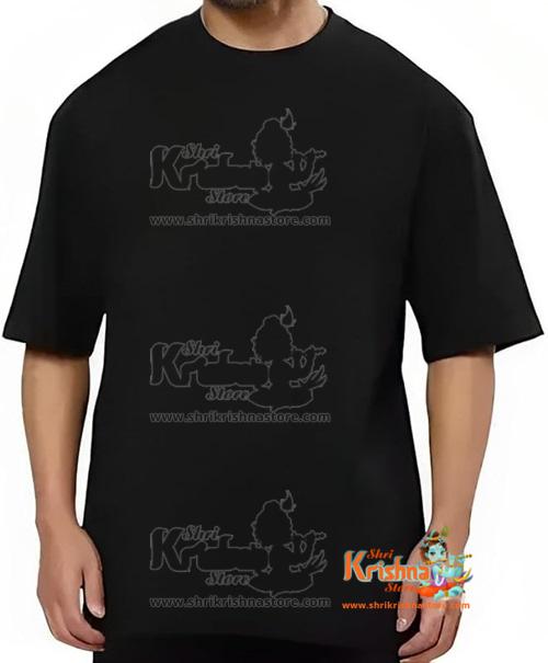 Lord Krishna Morpankh Oversize Printed Black Tshirt