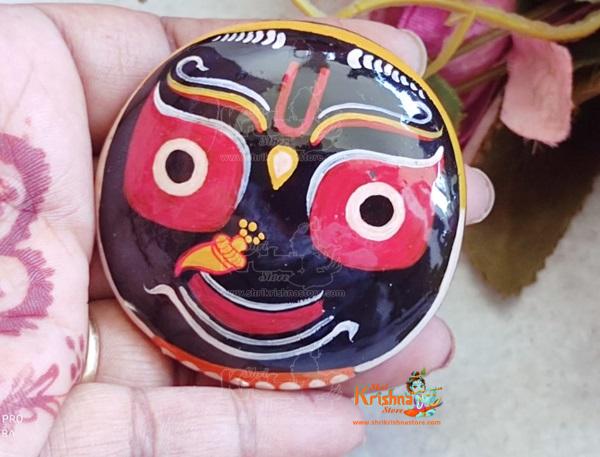 Painted Jagannath Shaligram - Sacred Jagan nath Hindu Deity Stone for Worship
