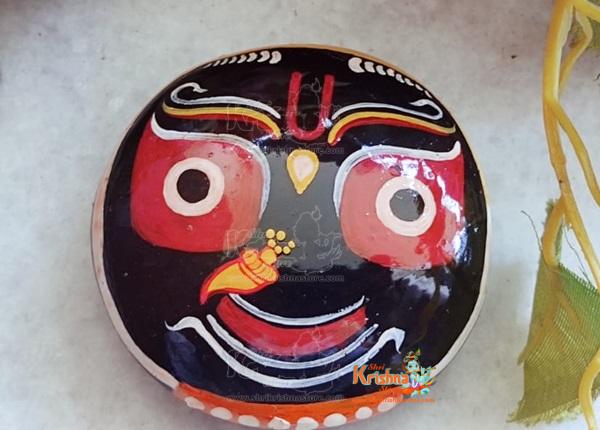 Painted Jagannath Shaligram - Sacred Jagan nath Hindu Deity Stone for Worship