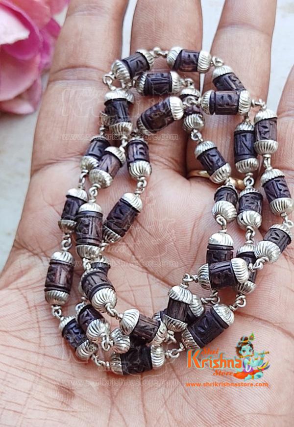 Radhey Carved Silver Tulsi Beads Kanthi Neck Mala