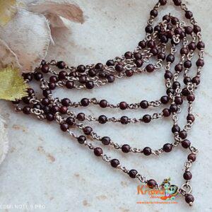 108 Beads Tiny Beads Red Chandan Silver Kanthi Mala