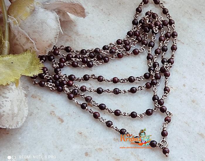 108 Beads Tiny Beads Red Chandan Silver Kanthi Mala