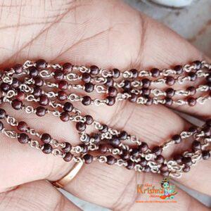 108 Beads Tiny Beads Red Chandan Silver Kanthi Mala