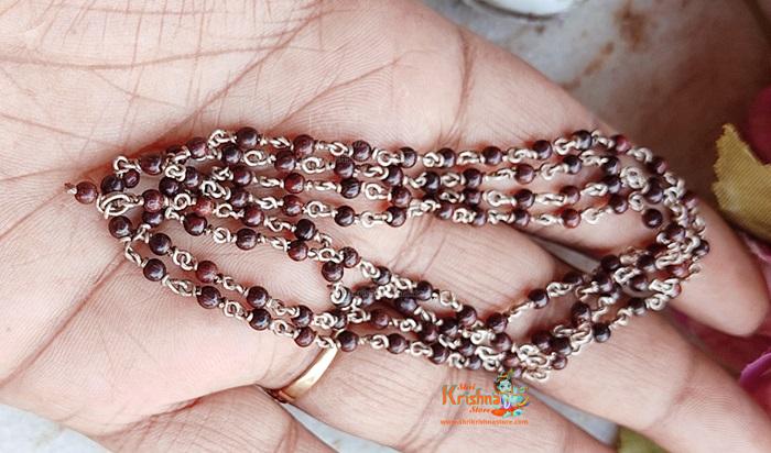 108 Beads Tiny Beads Red Chandan Silver Kanthi Mala