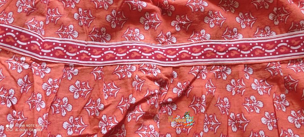 Carrot Reddish Orange Colour Flower Design Gopi Skirt For Devotees
