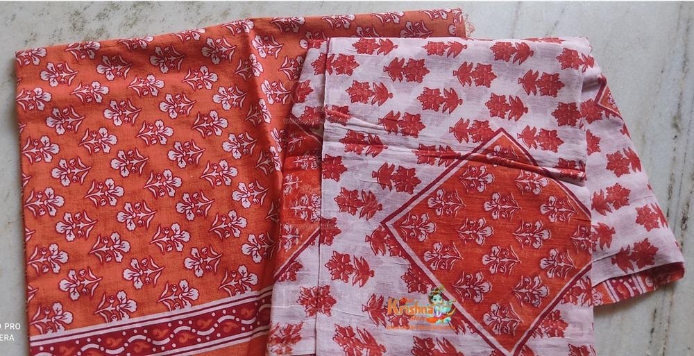 Carrot Reddish Orange Colour Flower Design Gopi Skirt For Devotees