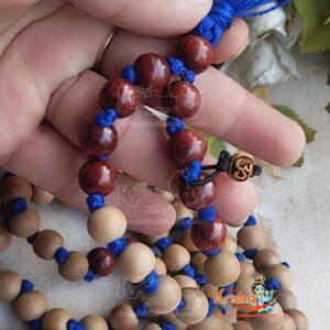 White And Red Pure Sandalwood Japa Mala With Adjustable Mala Counter Beads