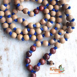 White And Red Pure Sandalwood Japa Mala With Adjustable Mala Counter Beads