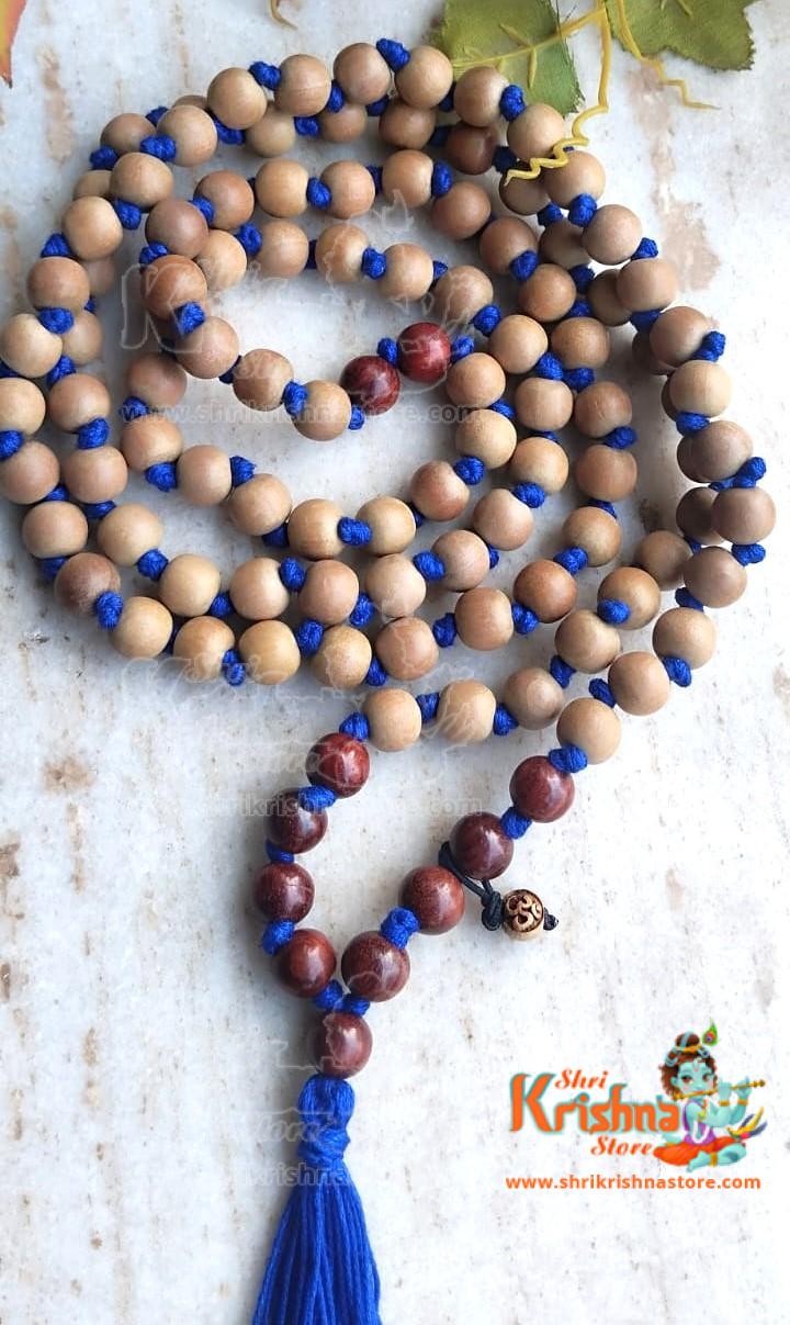 White And Red Pure Sandalwood Japa Mala With Adjustable Mala Counter Beads
