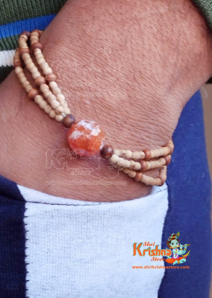 Crystal Stone With Pure Tulsi Triple Layer Bracelet