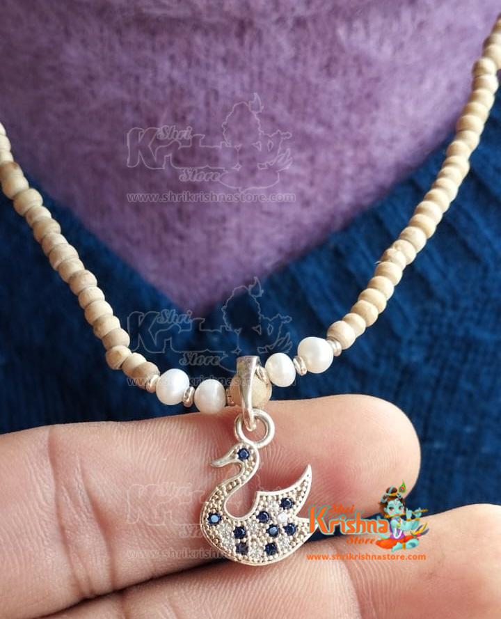 Swan/Duck Silver Locket Pendant Necklace Kanthi Tulsi Mala