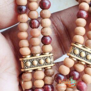 Three Layers White and Red Chandan Beads Bracelet Design