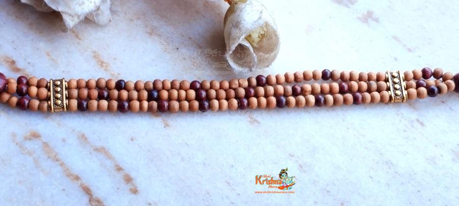 Three Layers White and Red Chandan Beads Bracelet Design
