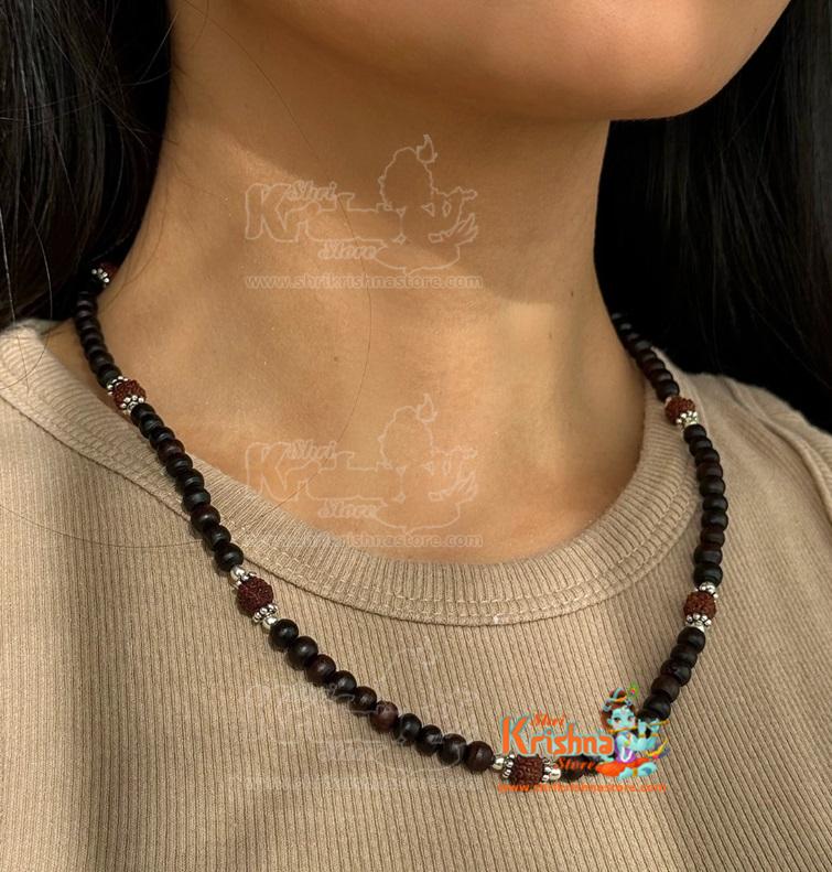 Pure Round Beads Shyama Tulsi Mala with Rudraksha Beads