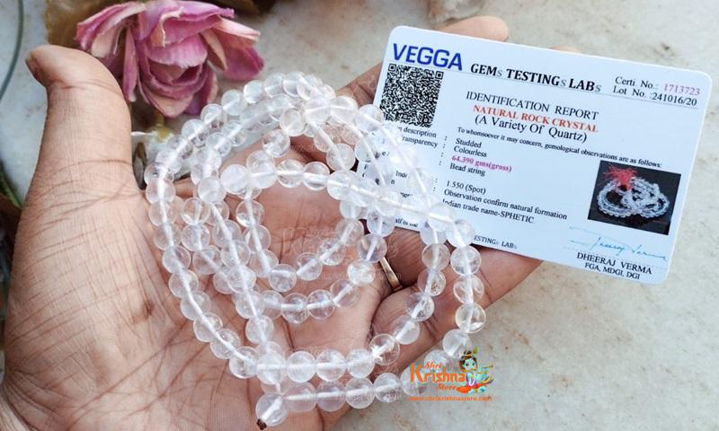 A 100% Original Certified Natural Rock Crystal Sphatik Rosary Mala is a spiritual accessory made from high-quality, natural Sphatik (rock crystal).