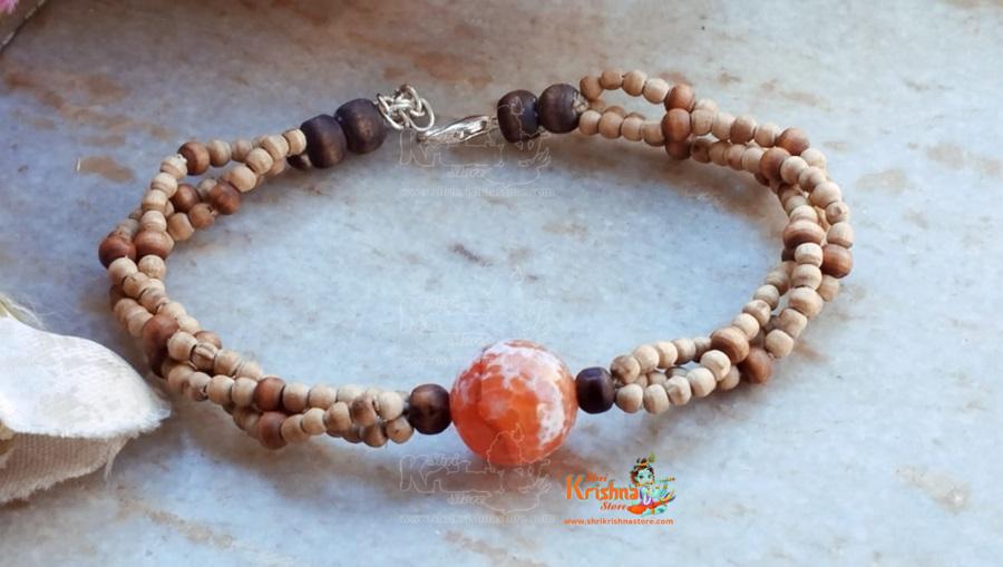 Crystal Stone With Pure Tulsi Triple Layer Bracelet