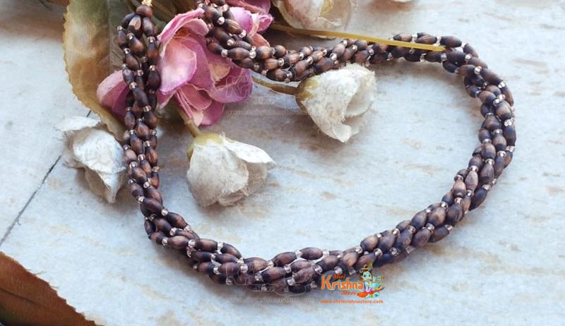 Three Round Twisted Shyama Tulsi Mridang Kanthi Mala for Neck