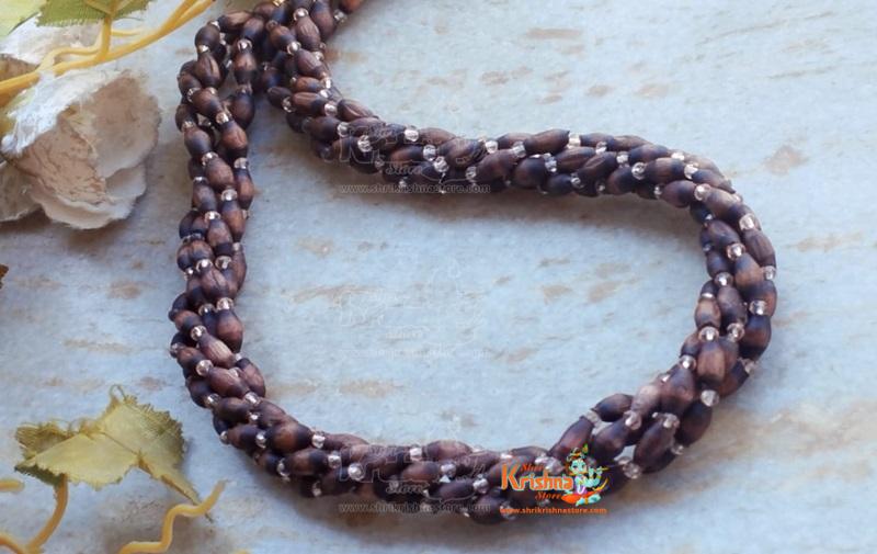 Three Round Twisted Shyama Tulsi Mridang Kanthi Mala for Neck