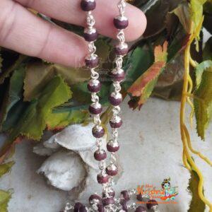 Original Red Sandalwood ( Rakt Chandan) 108 + 1 Beads Mala With Silver Flower Capped