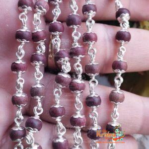 Original Red Sandalwood ( Rakt Chandan) 108 + 1 Beads Mala With Silver Flower Capped
