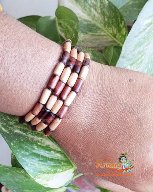Natural Dark Brown Shyama Tulsi Beads in 5 Strands Bracelet