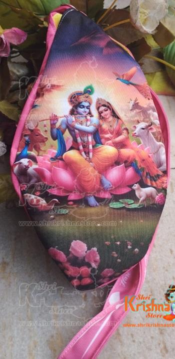 Radha Krishna With Cow Japa Jholi Bead Bag Three Side Painted