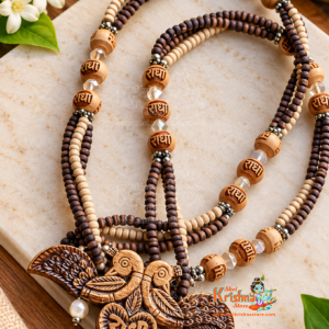 Radha Peacock Pendant Triple Layer Tulsi Kanthi Mala - Mangala sutra Pattern