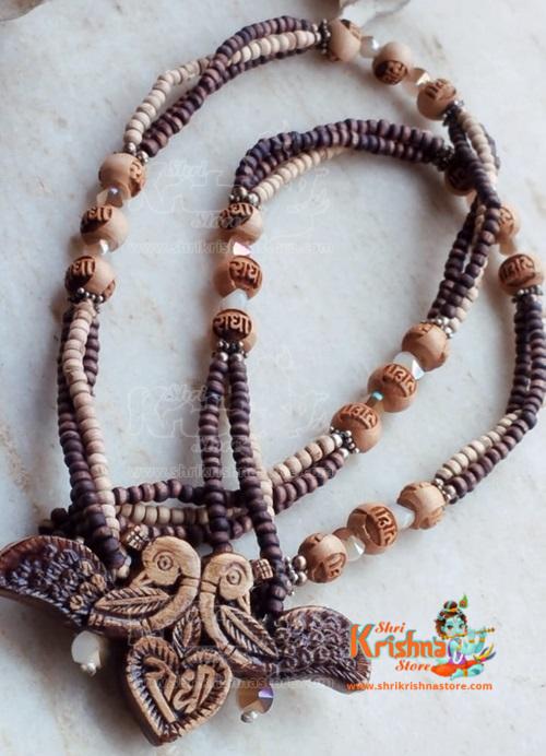 Radha peacock Pendant triple layer Tulsi Kanthi Mala