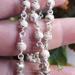 Silver Kanthi Neck Tulsi Mala With Silver Flower Cap Design