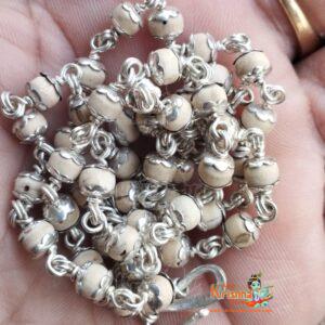 Silver Kanthi Neck Tulsi Mala With Silver Flower Cap Design