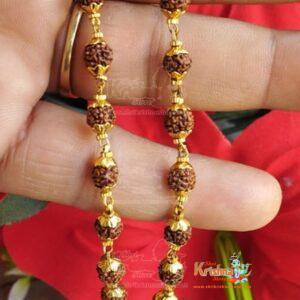 Gold 5 Mukhi Rudraksha Mala, Rudraksha Bead Mala for Neck-Lab Certified