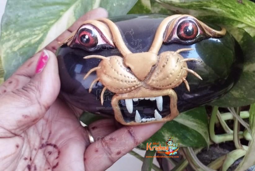 Hand Painted Natural Black Stone Shaligram for Home Pooja Big Size