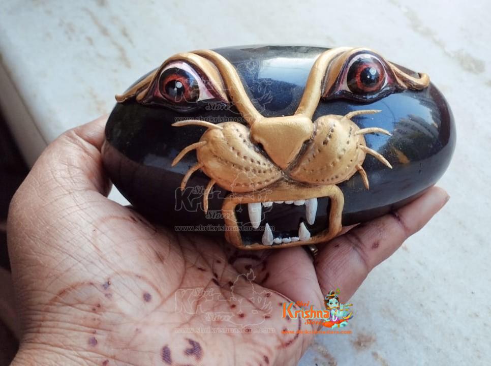 Hand Painted Natural Black Stone Shaligram for Home Pooja Big Size