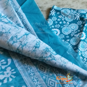 Sky blue and white color gopi dress in cotton fabric