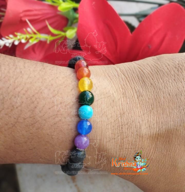 Chakra And Lava Stone Crystal Bracelet