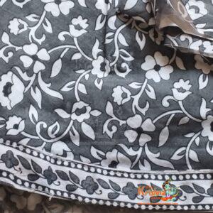 Flower Printed Grey And White Gopi Skirt Set From Vrindavan
