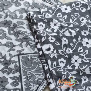 Flower Printed Grey And White Gopi Skirt Set From Vrindavan